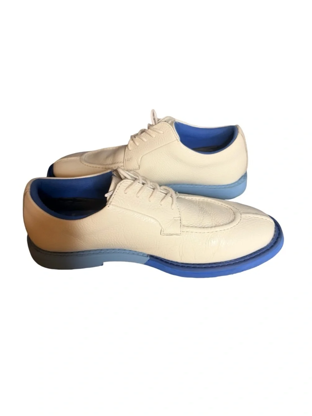 G/FORE white Leather Derby golf Shoes with Blue outer trim Sole men size 10